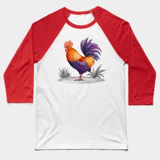 Hand Drawn Cock Watercolor Baseball T-Shirt